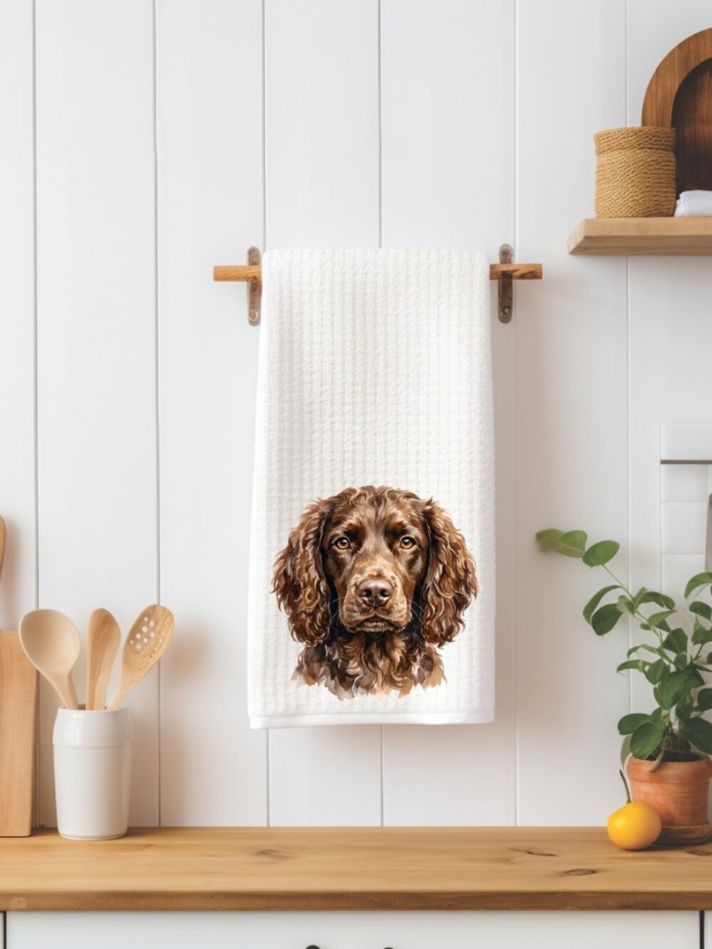 American Water Spaniel Dog Waffle Weave Decorative Kitchen Tea Towel